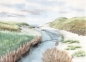 Preview: Postkarte DIN-A6 Aquarell Maritim Kunst Druck Kunstdruck Dünen Dänemark Nordsee Düne Meer Henne Strand Molle Fluss